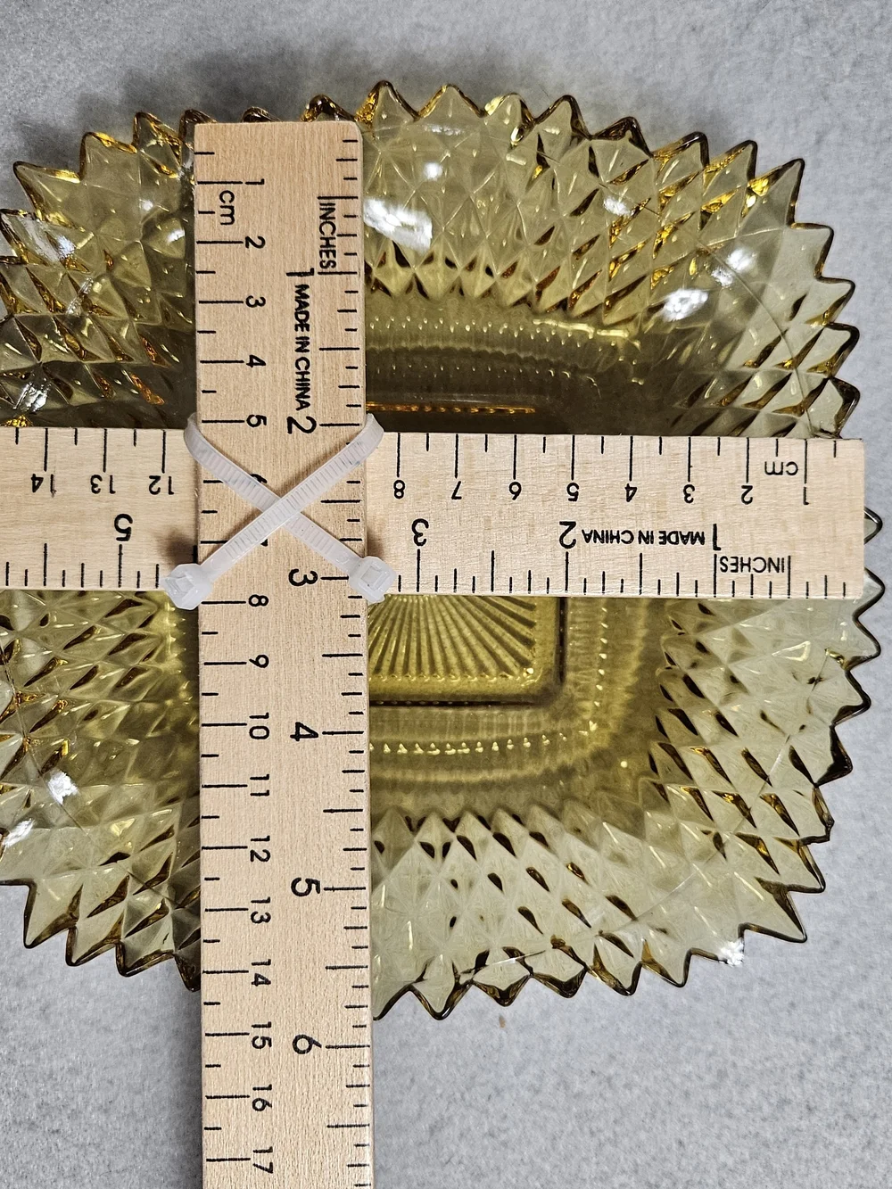 Vintage Amber Glass Square Starburst Dish Sawtooth Rim